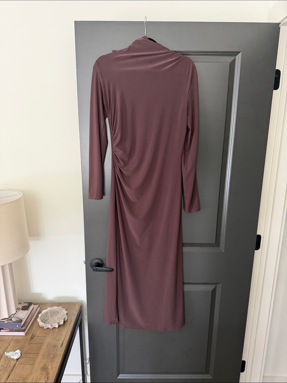 Long Sleeve Ruched Midi Dress in Brown ARITZIA WILFRED
